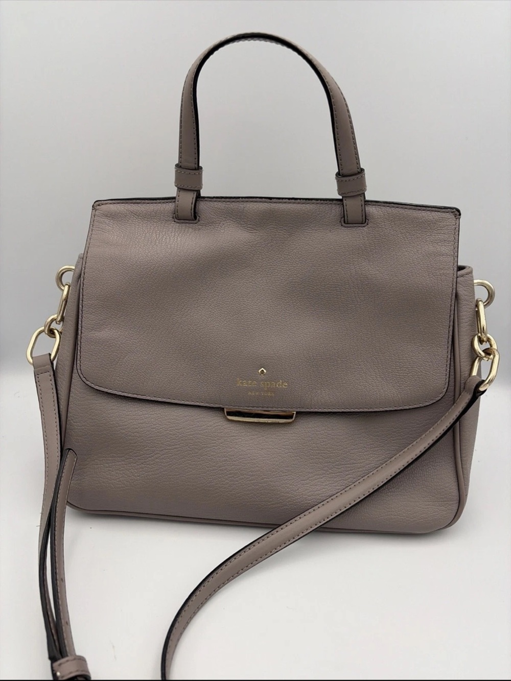 kate spade Rea Robinson Lane Taupe pebbled Leather Satchel with Gold Hardware